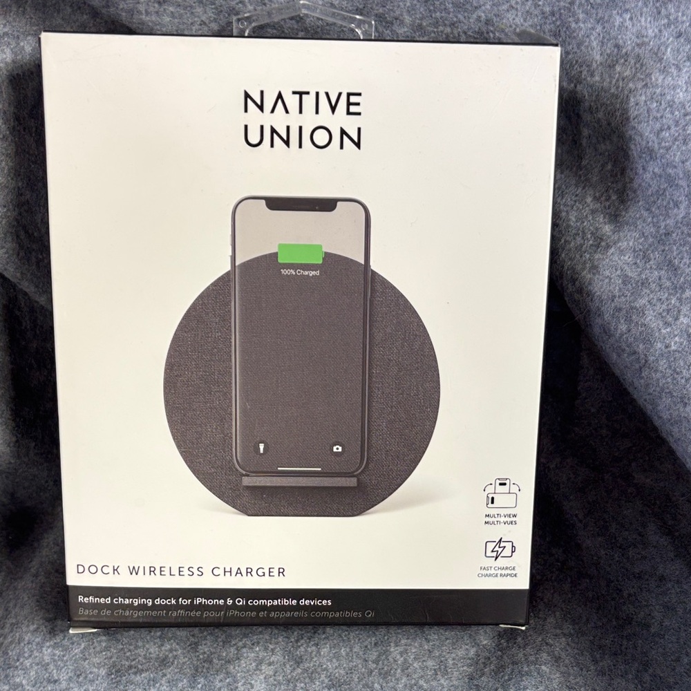 Native Union black Dock Wireless fast Charger optimal angle easy access & cable